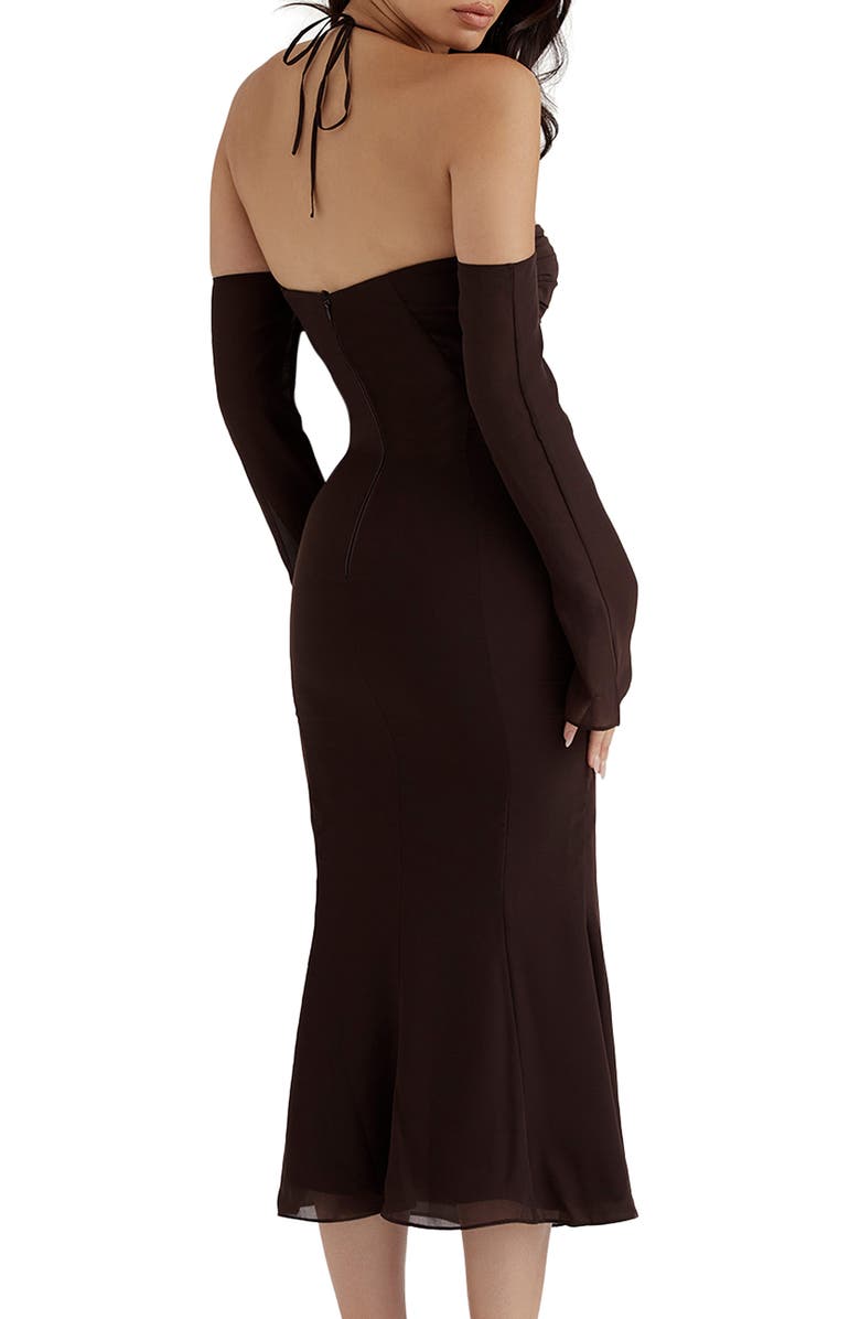 HOUSE OF CB Naomi Cold Shoulder Long Sleeve Halter Midi Dress, Alternate, color, 