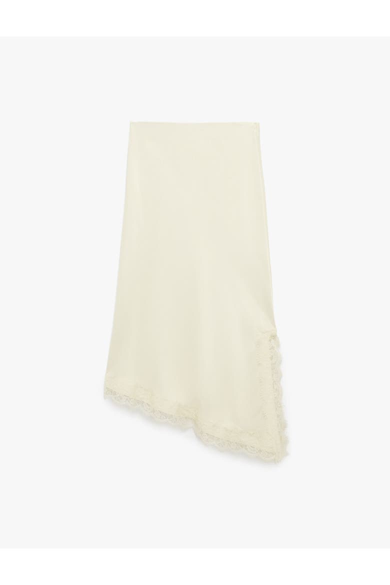Asymmetric Lace Trim Satin Skirt, Alternate, color, YELLOW
