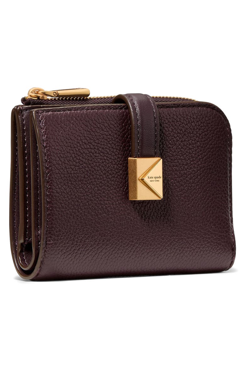 deco pebbled leather bifold wallet, Alternate, color, BLACKBERRY JAM