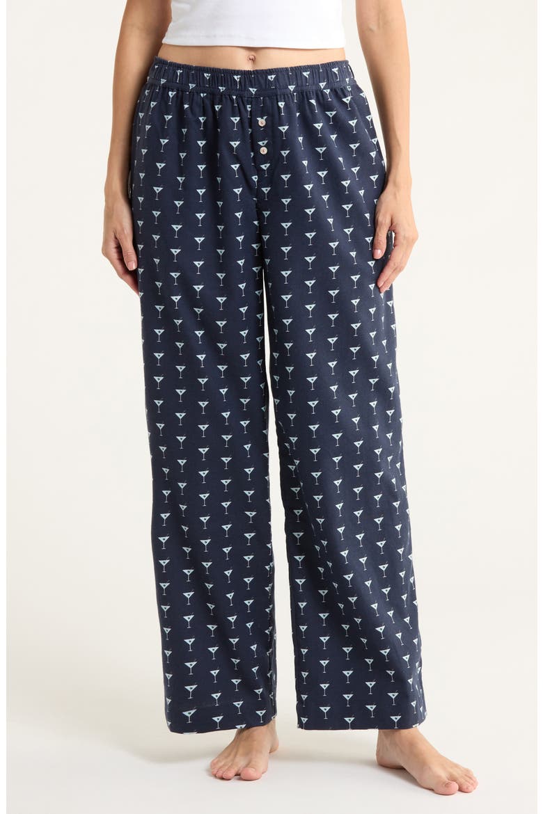 Print Flannel Boxer Pajama Pants, Main, color, NAVY CLASSIC MOCKTAIL