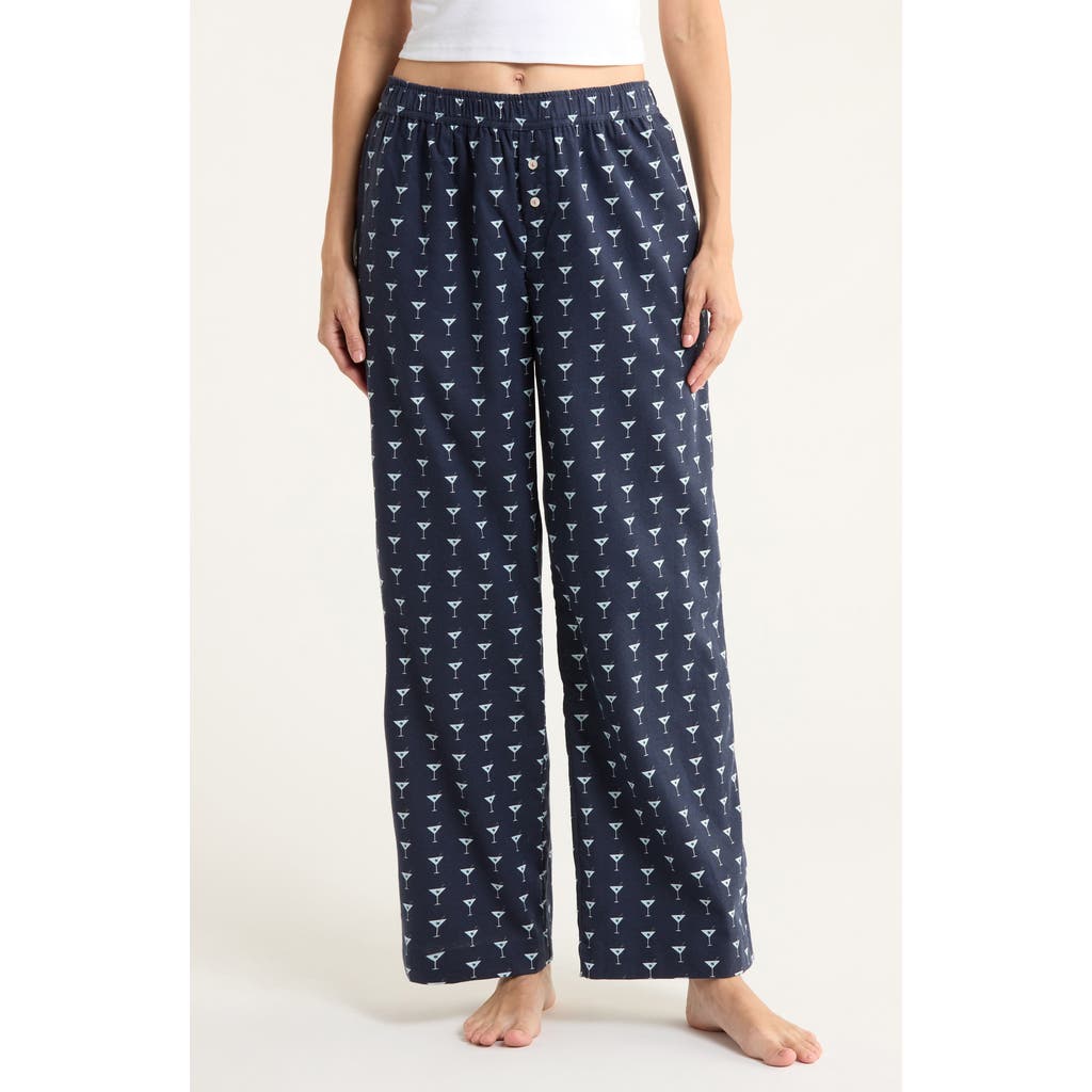 Open Edit Print Flannel Boxer Pajama Pants In Blue