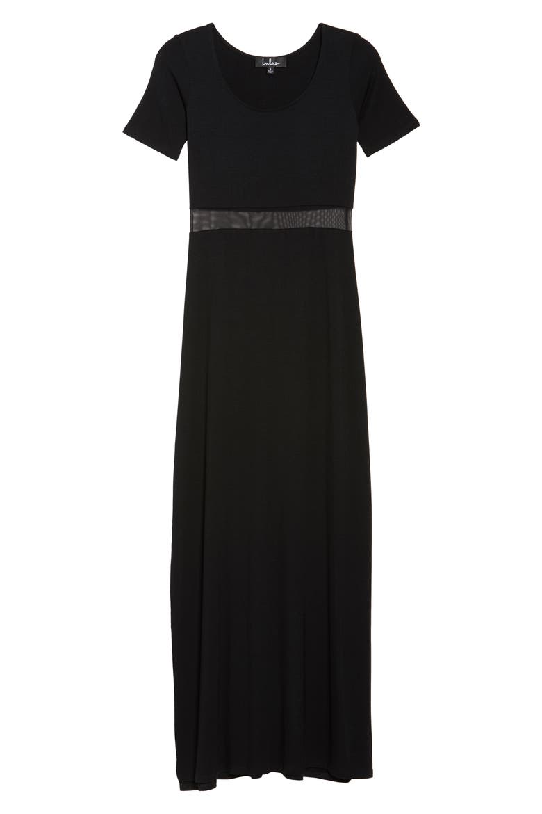 Mesh Inset Maxi Dress, Alternate, color, BLACK