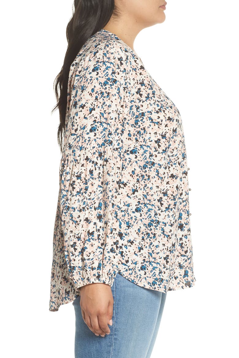 Button-Up Patterned Top, Alternate, color, IVORY- PINK PIONEER FLORAL