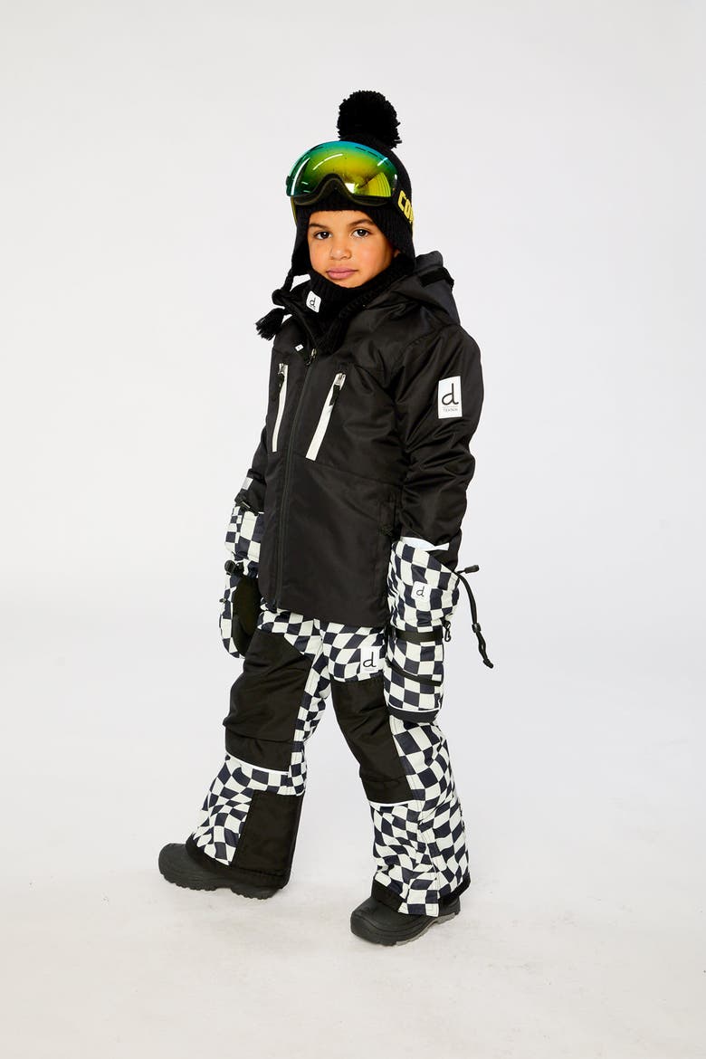 Teknik Checkered Hood Jacket & Reinforced Pants Two Piece Snowsuit, Alternate, color, Black and White