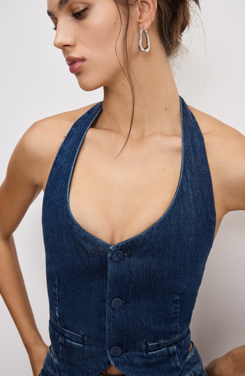 Good American Denim Halter Vest, Alternate, color, Indigo724