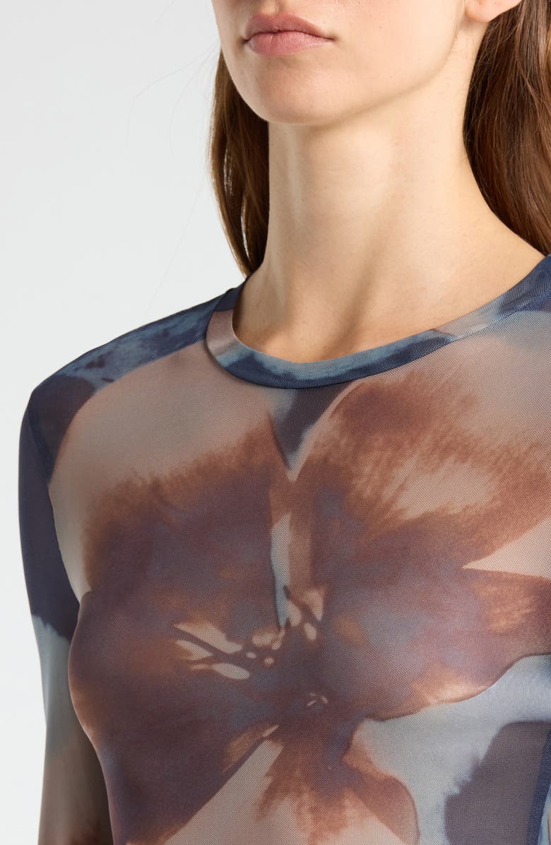 PacSun Orchid Print Long Sleeve Mesh T-Shirt, Alternate, color, Blue/ Brown Multi
