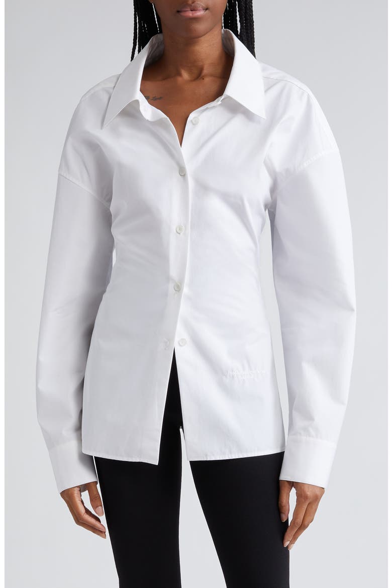 Mixed Media Button-Up Shirt, Main, color, WHITE