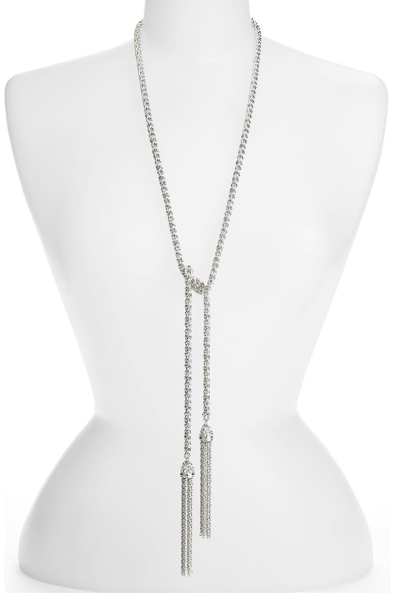 'Jackie' Tassel Lariat Necklace, Main, color, SILVER