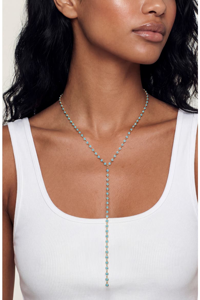 Dainty Semiprecious Stone Y Necklace, Alternate, color, TURQUOISE/ GOLD