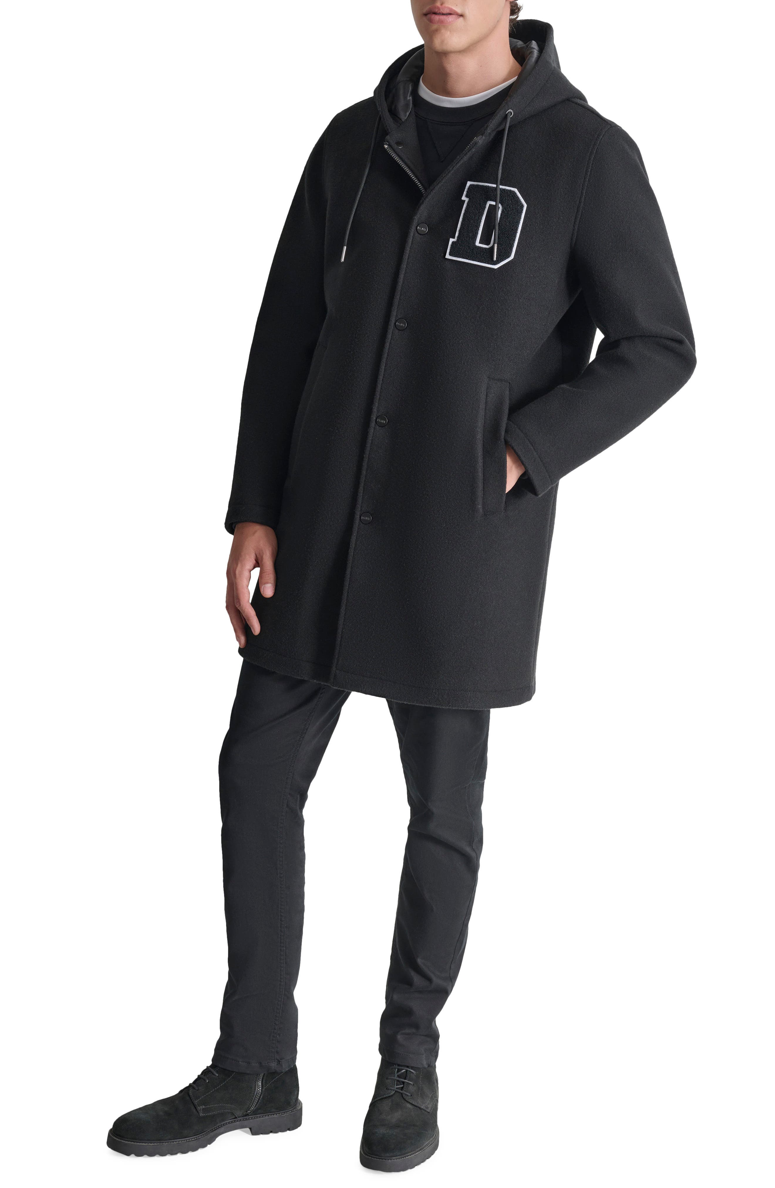DKNY Logo Hooded Stadium Coat