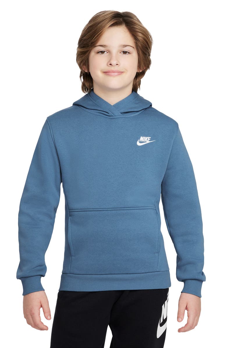 Nike Kids' Club Fleece Hoodie, Main, color, Aegean Storm/ White