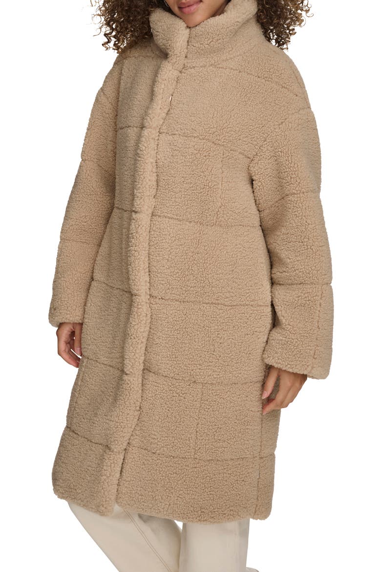 Quilted Fleece Long Teddy Coat, Main, color, SAND