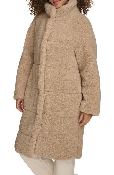 Quilted Fleece Long Teddy Coat