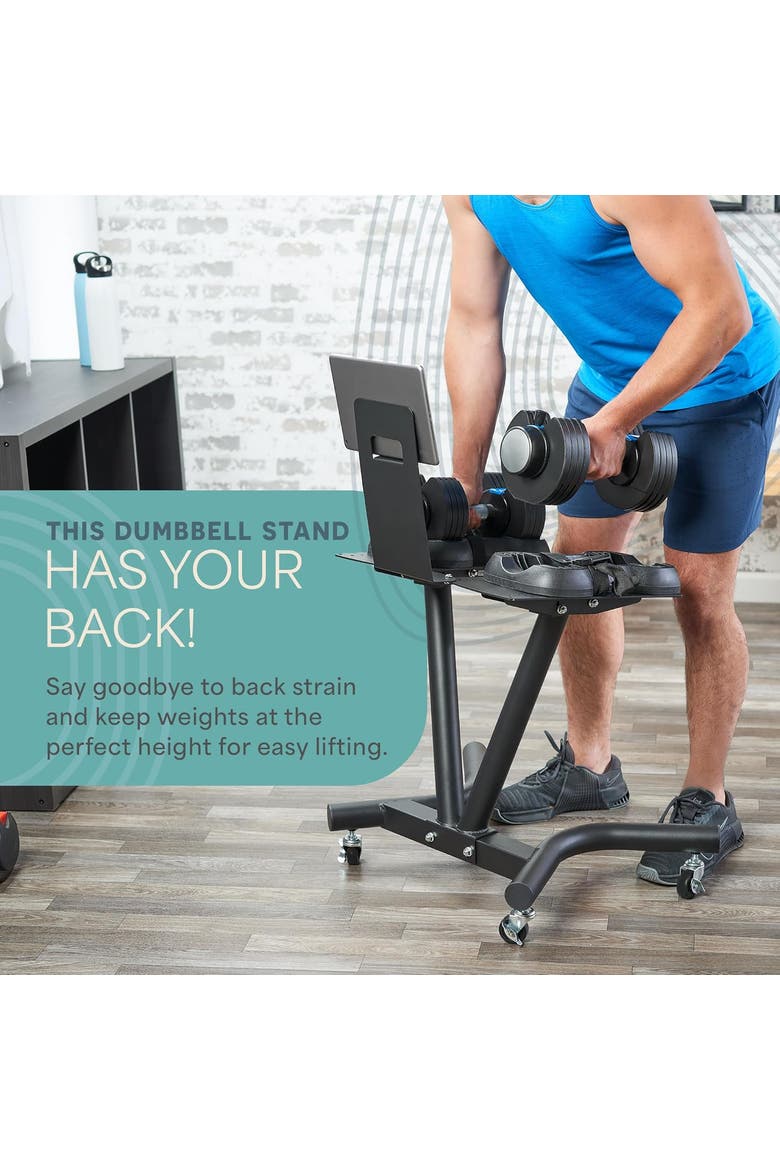 Adjustable Dumbbell Stand with Tablet Holder Home Gym Rack, Alternate, color, Black