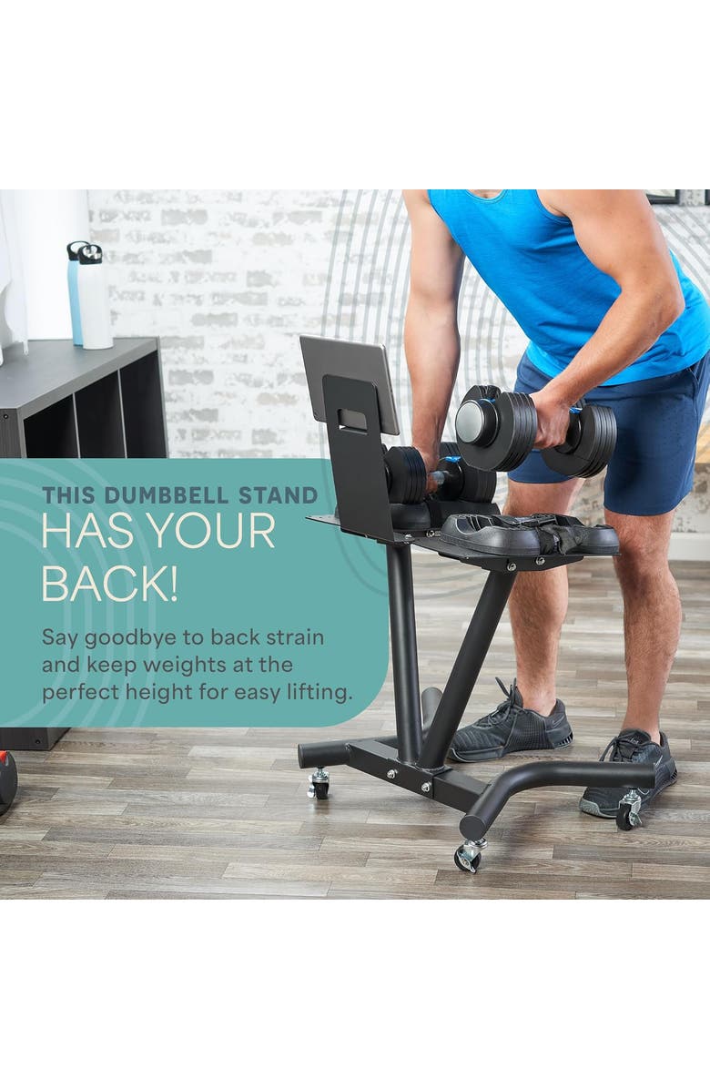 Lifepro Adjustable Dumbbell Stand with Tablet Holder Home Gym Rack, Alternate, color, Black