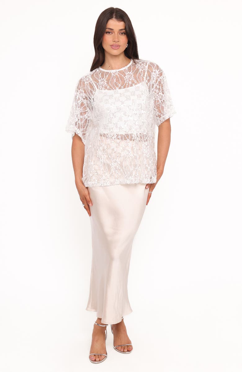 Petal & Pup Yonder Oversize Check Sequin Floral Lace Top, Alternate, color, White