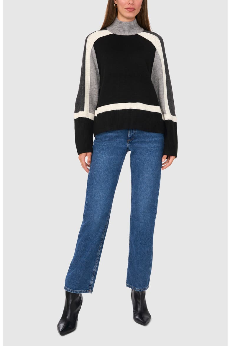 Colorblock Mock Neck Sweater, Alternate, color, RICH BLACK 060