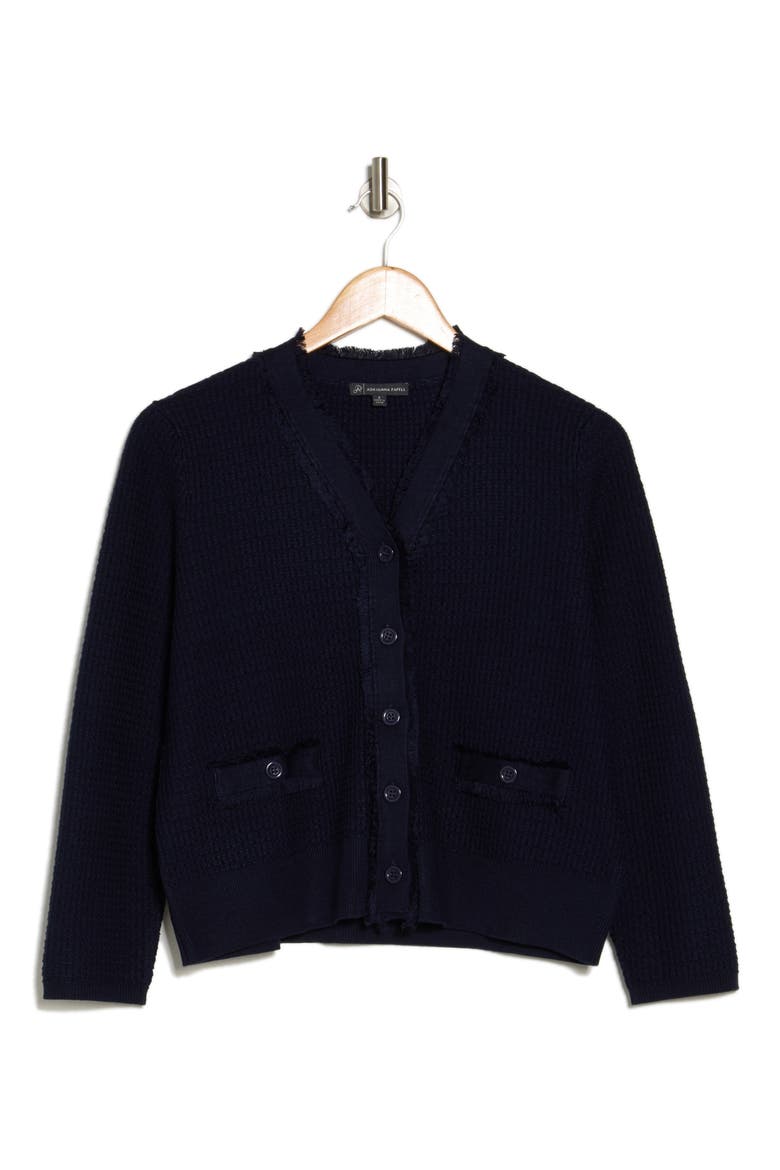 Frayed Waffle Knit Cardigan, Alternate, color, BLUE MOON