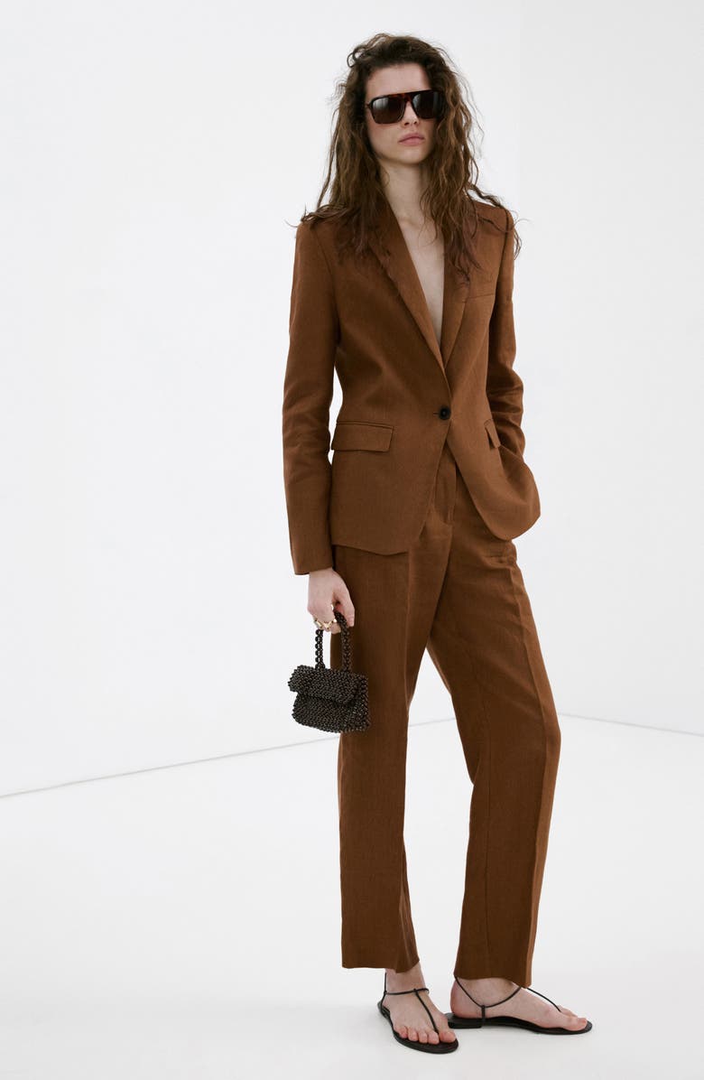 MANGO Linen Suit Blazer, Alternate, color, Brown