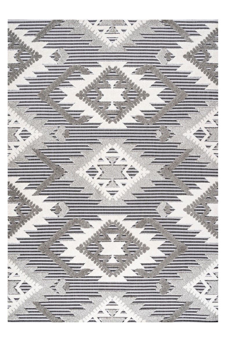 JONATHAN Y Sumak High-Low Pile Neutral Diamond Kilim Indoor/Outdoor Area Rug, Alternate, color, Gray/White/Black
