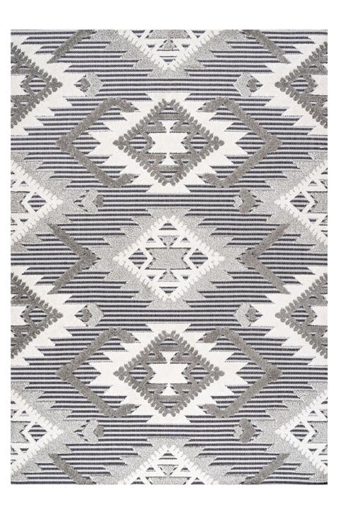 Sumak High-Low Pile Neutral Diamond Kilim Indoor/Outdoor Area Rug