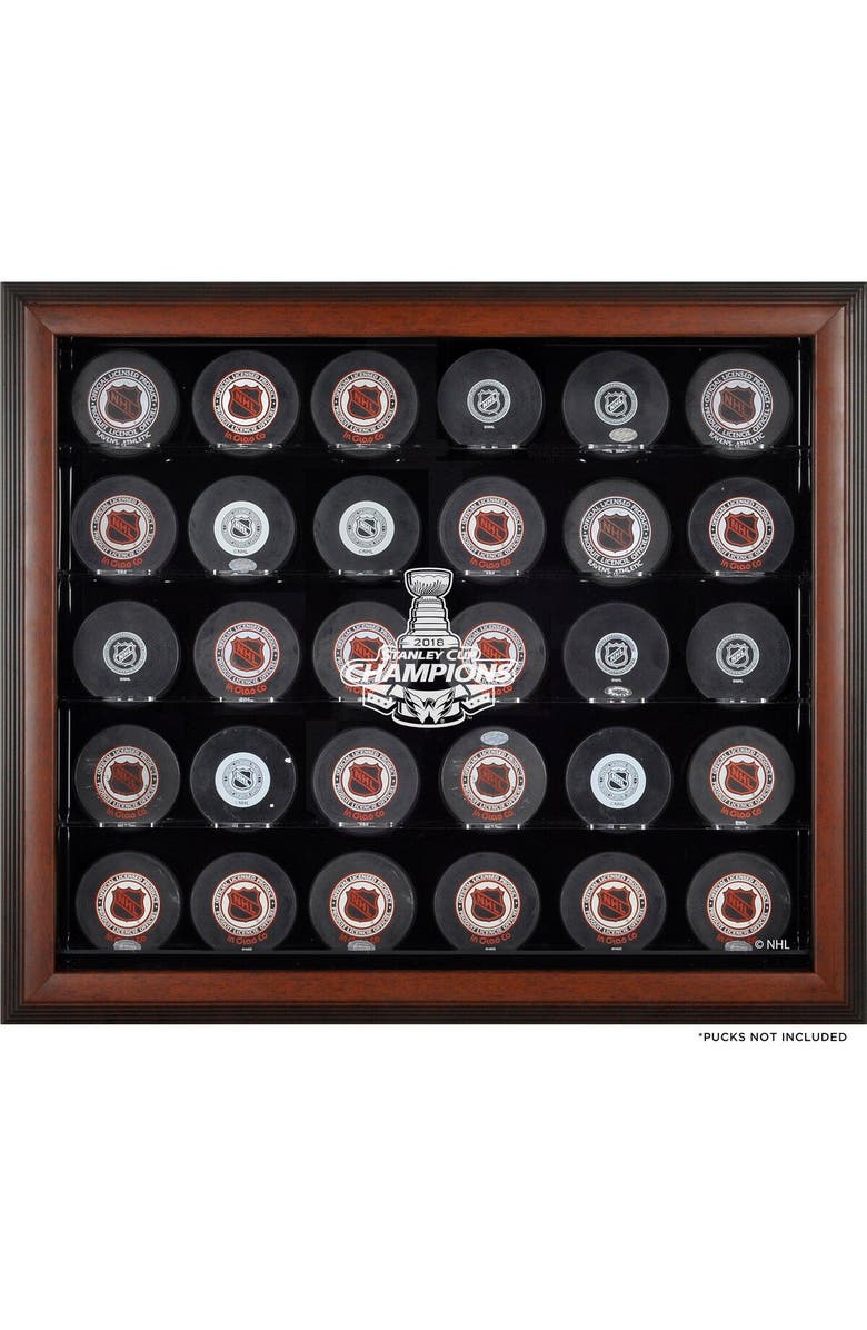 FANATICS AUTHENTIC Washington Capitals 2018 Stanley Cup Champions Brown Framed 30-Puck Logo Display Case, Main, color, 