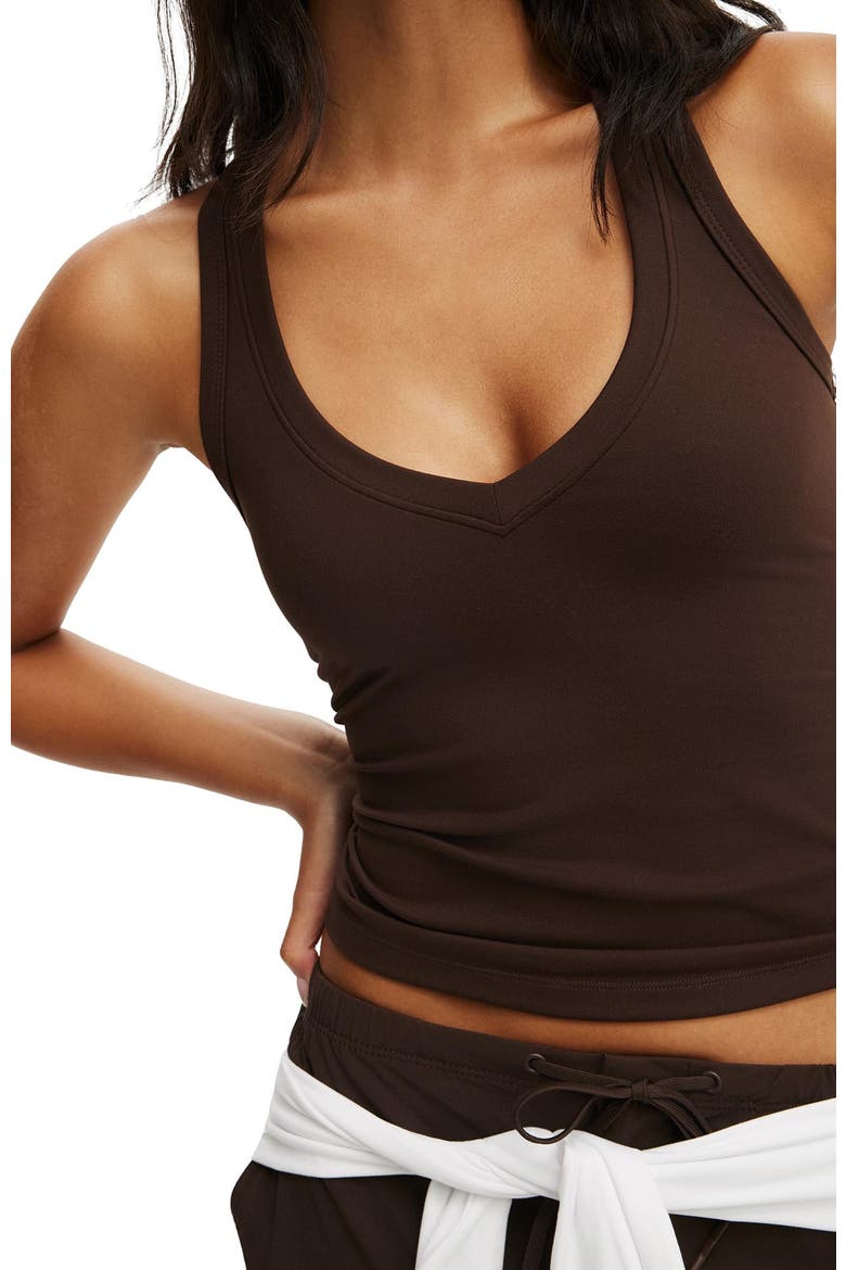 Women's Active Ultra Soft Plunge Front Racer Tank, Alternate, color, French Roast
