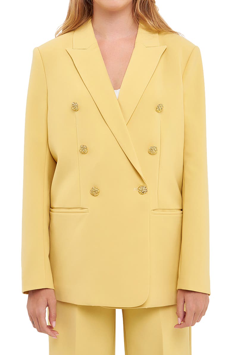 English Factory Structured Double Breasted Blazer, Alternate, color, Daffodil