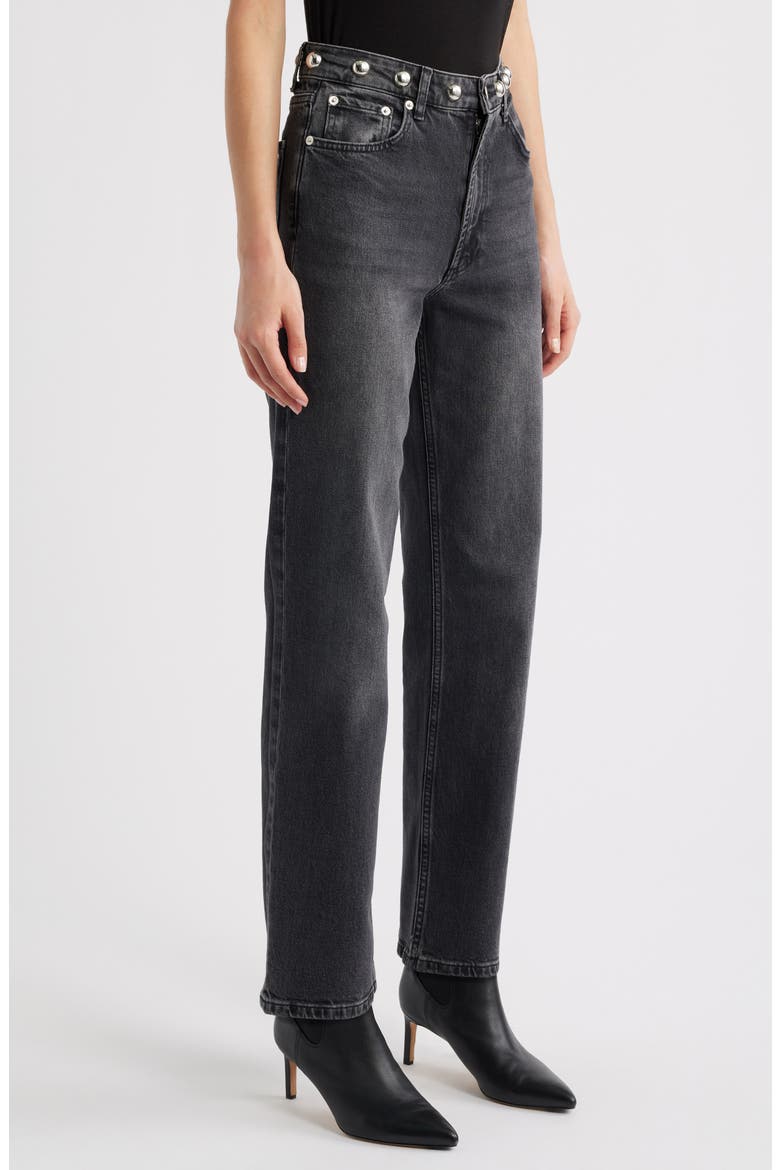 Topanga Studded High Waist Straight Leg Jeans, Alternate, color, WASHED BLACK STUDDED
