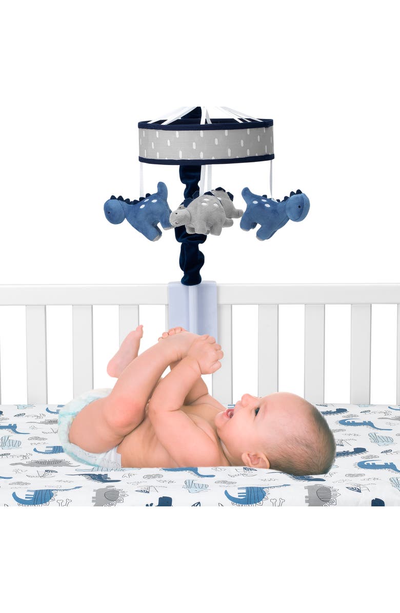 Lambs & Ivy Baby Dino Dinosaur Musical Baby Crib Mobile Soother Toy, Alternate, color, Blue