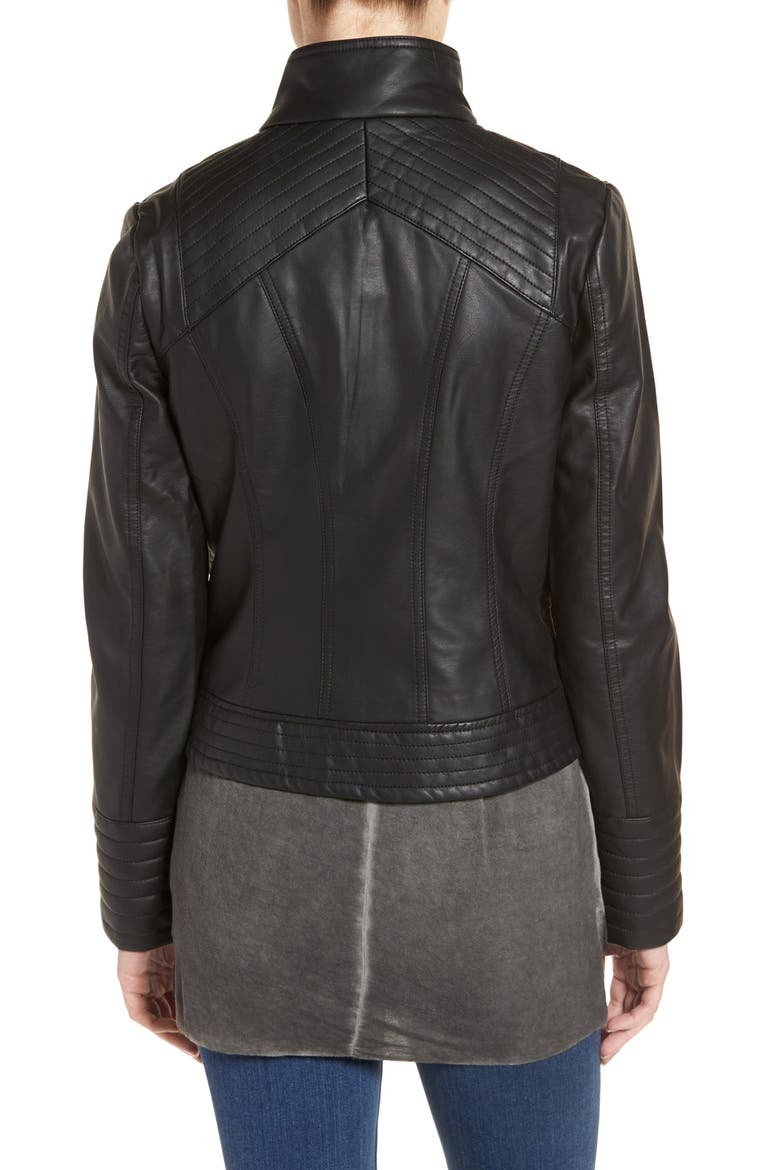Quilted Faux Leather Jacket, Alternate, color, BLACK