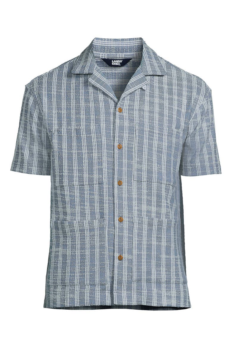 Short Sleeve Textured Jacquard Camp Collar Shirt - Set Top, Alternate, color, Serene Blue Stripe