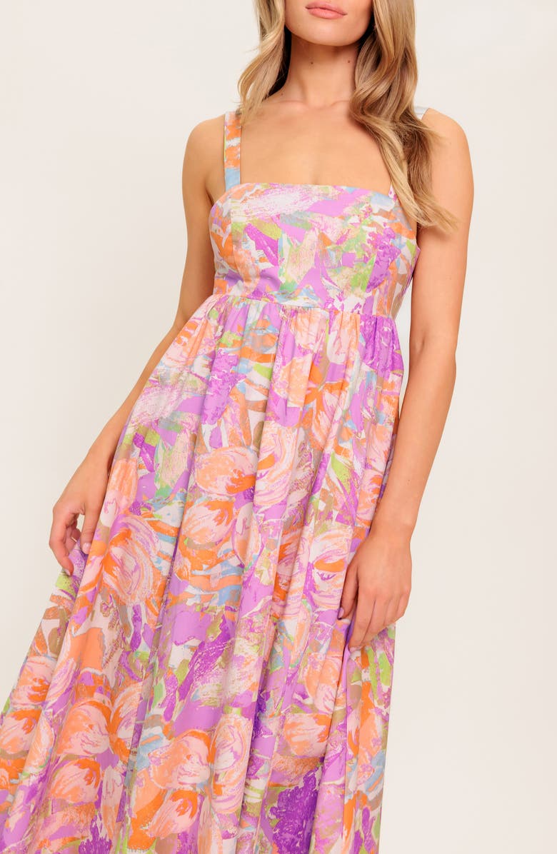 FLYING TOMATO Tie Back Fit & Flare Midi Dress, Alternate, color, Pink/ Purple