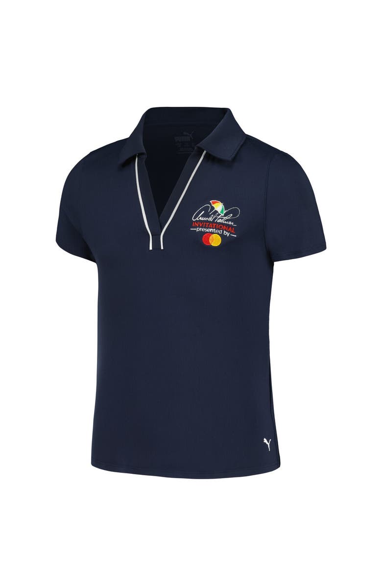 PUMA Girls Youth Puma Navy Arnold Palmer Invitational Piped CLOUDSPUN V-Neck Polo, Alternate, color,
