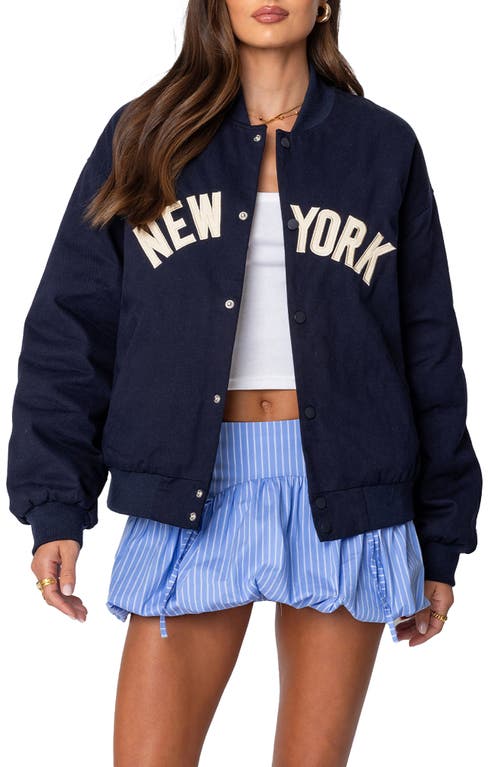 EDIKTED Big Apple Oversize Bomber Jacket in Navy at Nordstrom, Size X-Small