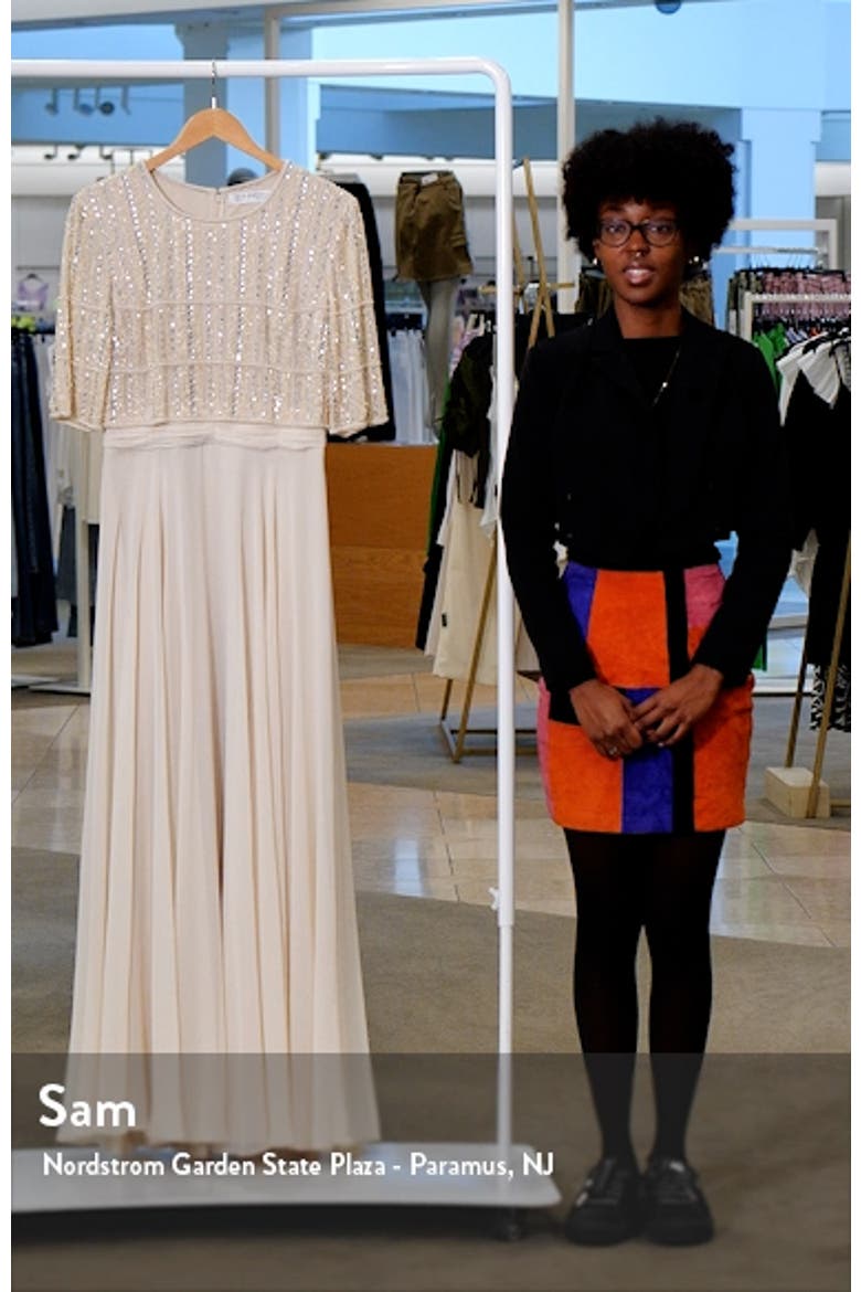 Fully Beaded 3/4 Sleeves Top Chiffon Gown video
