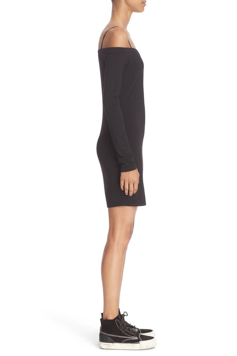 T by Alexander Wang 'The Lux' Ponte Knit Off the Shoulder Sheath Dress, Alternate, color, BLACK