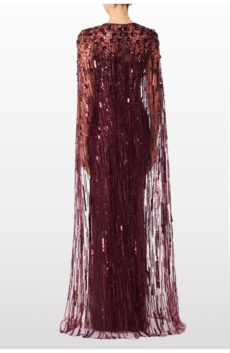 Jenny Packham Ruby Sequin-Embellished Cape Maxi Dress, Alternate, color, Cardinal