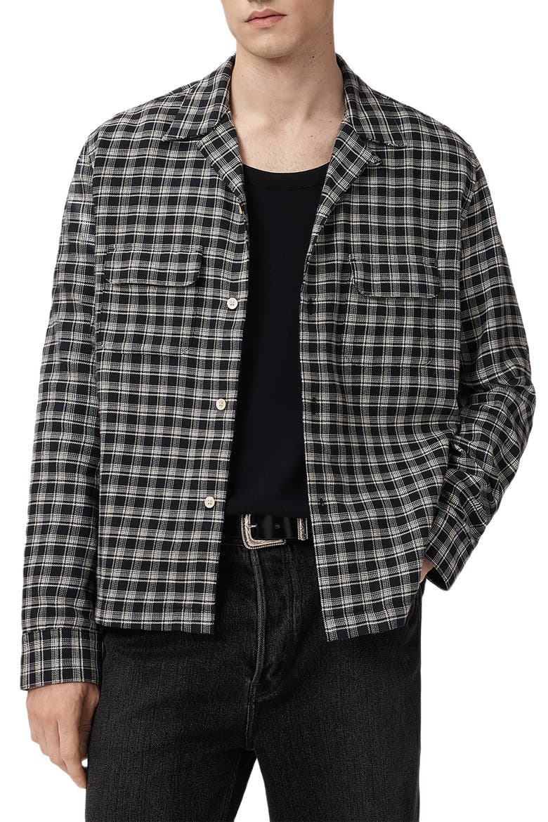 Horton Plaid Cotton Button-Up Shirt, Main, color, SALEM BLACK