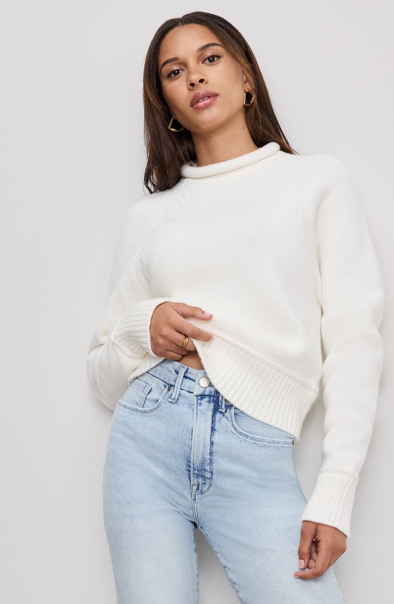 Good American Mock Neck Sweater, Alternate, color, Cloud White001