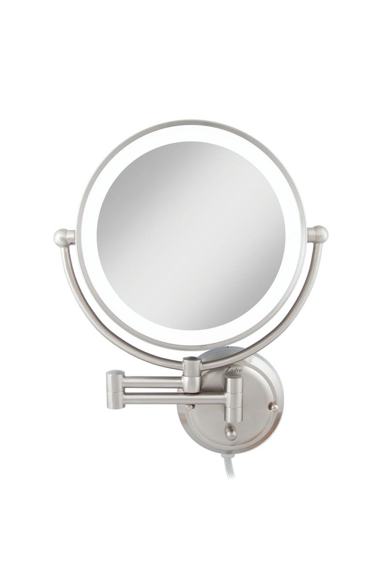 Zadro Glamour Lighted Wall Mounted Makeup Mirror with 5X Magnification, Main, color, Satin Nickel