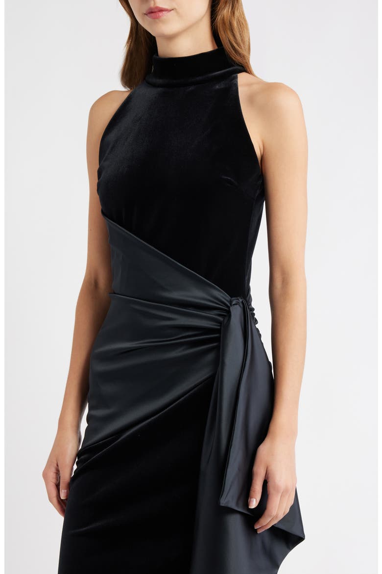Gudairi Velvet Draped Cocktail Dress, Alternate, color, BLACK