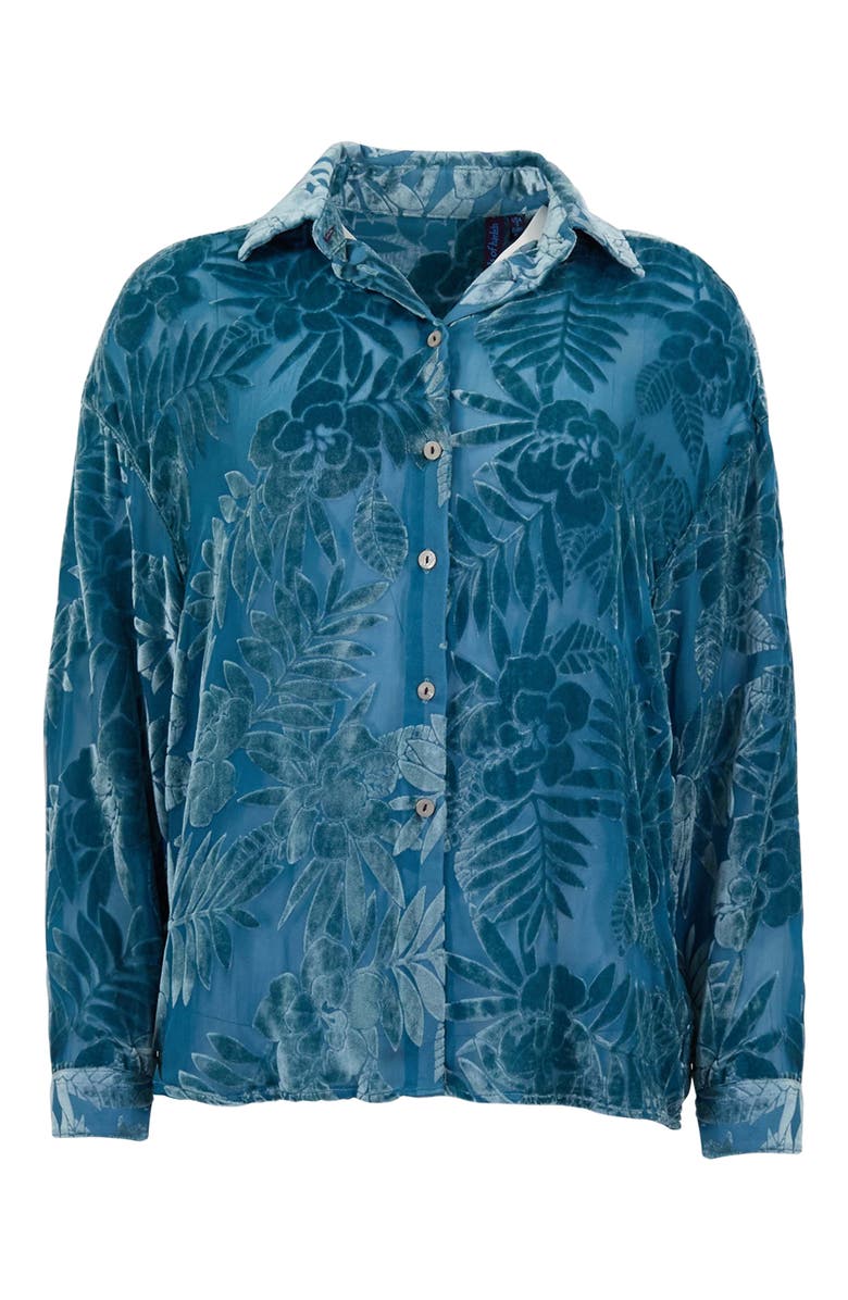 Lords of Harlech Country Floral Velvet Devore Womens Shirt, Alternate, color, Country Floral Teal