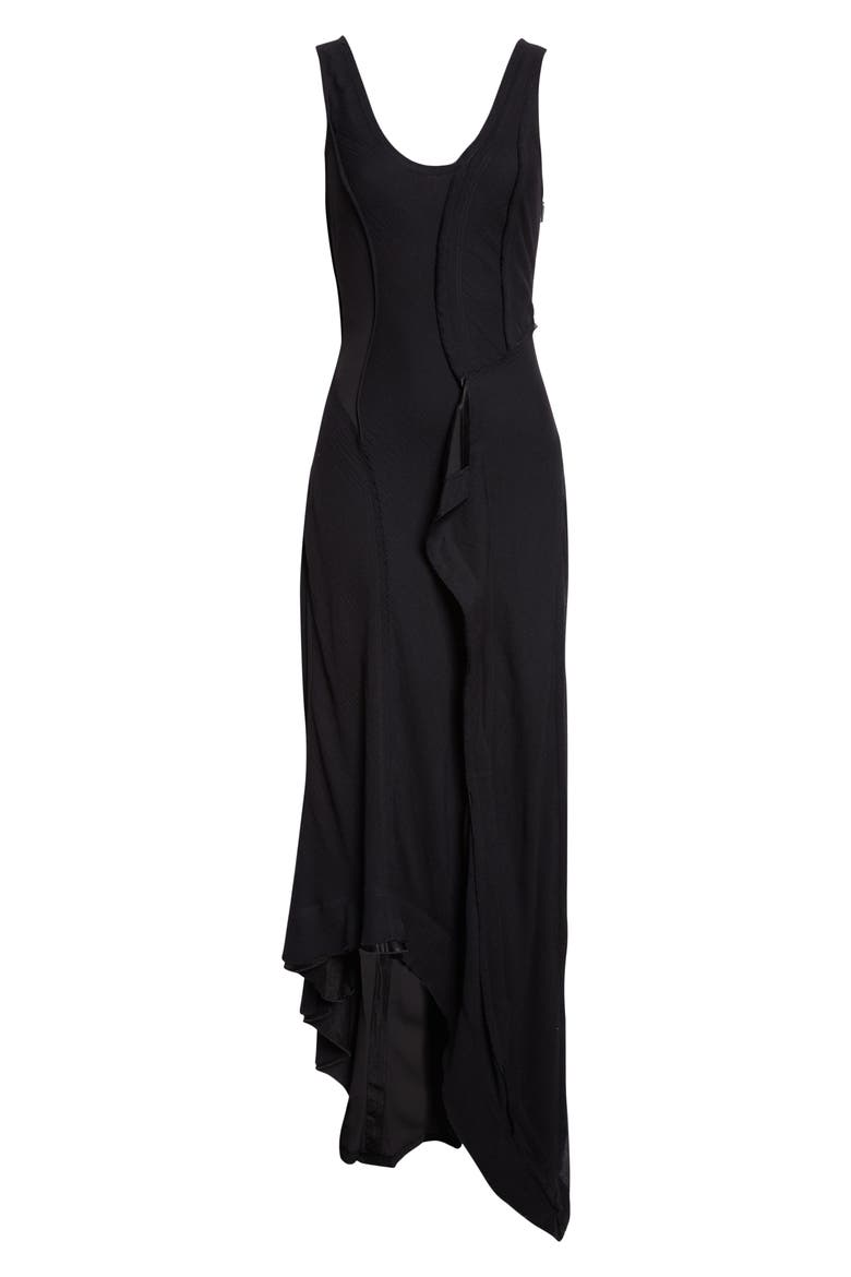 Wool Chiffon Asymmetric Gown with Train, Alternate, color, BLACK
