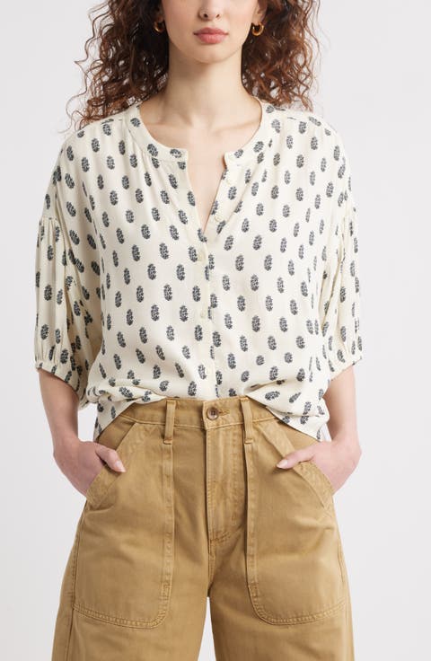 Floral Button-Up Peasant Top