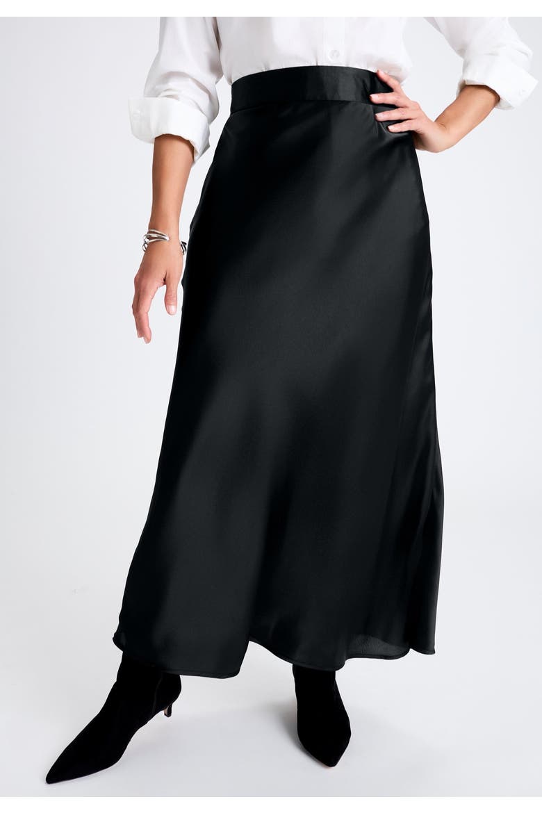 Satin Maxi Skirt, Alternate, color, BLACK