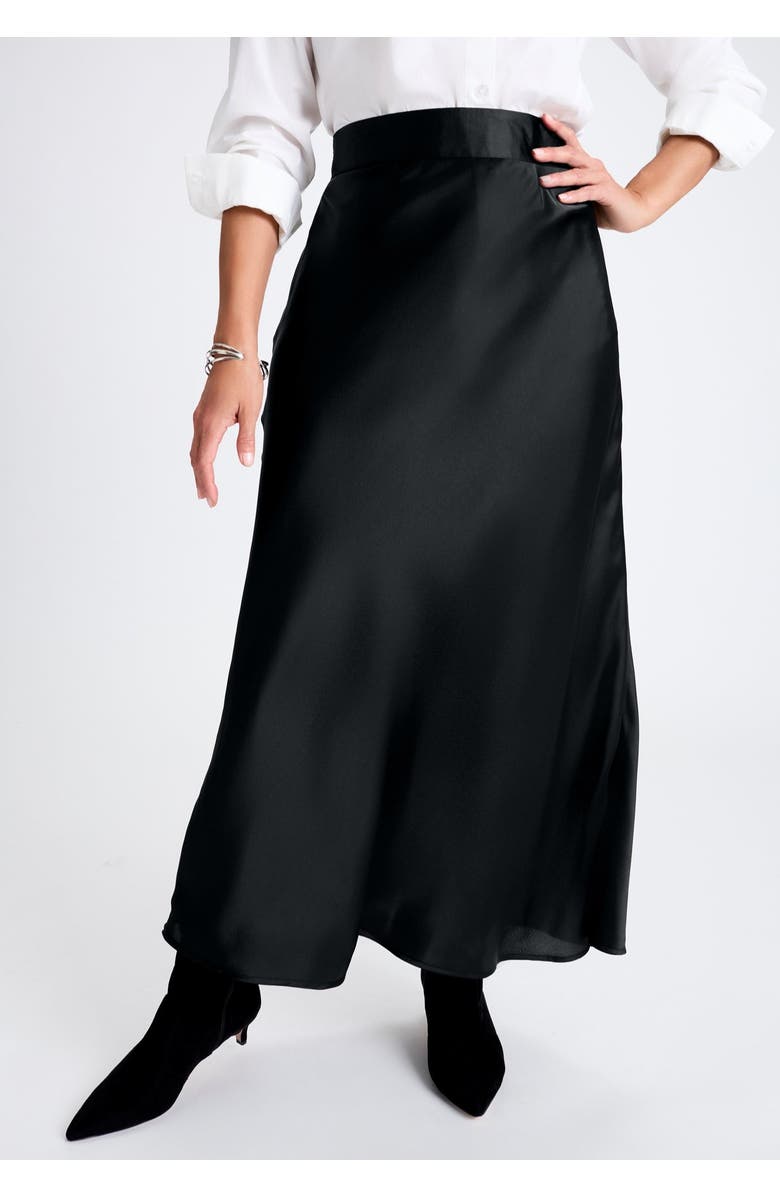 Jessica London Satin Maxi Skirt, Alternate, color, Black