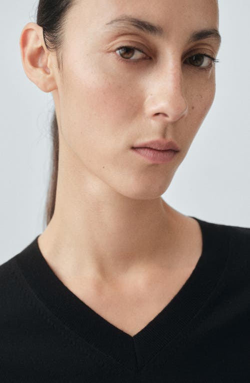 Mango Selection V-neck Short Sleeve Wool Sweater In Black