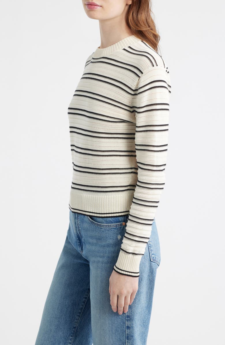 Madewell Striped Textured Stitch Cotton Crewneck Sweater, Alternate, color, Ivory And Black Double Stripe