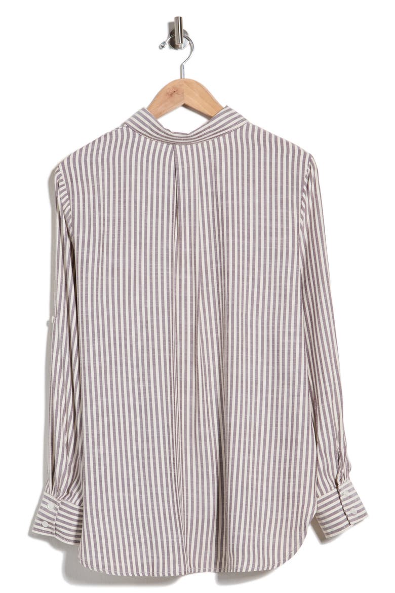 Striped Long Sleeve Button Front Shirt, Alternate, color, OATMEAL/ CABERNET STRIPE
